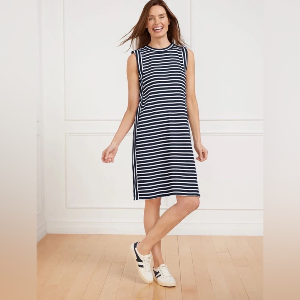 NWT Talbots Ace Blue/White Stripe Sleeveless Dress Size L Coastal Classic Summer